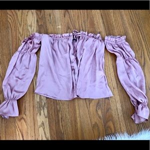 pink silk off the shoulder top!
